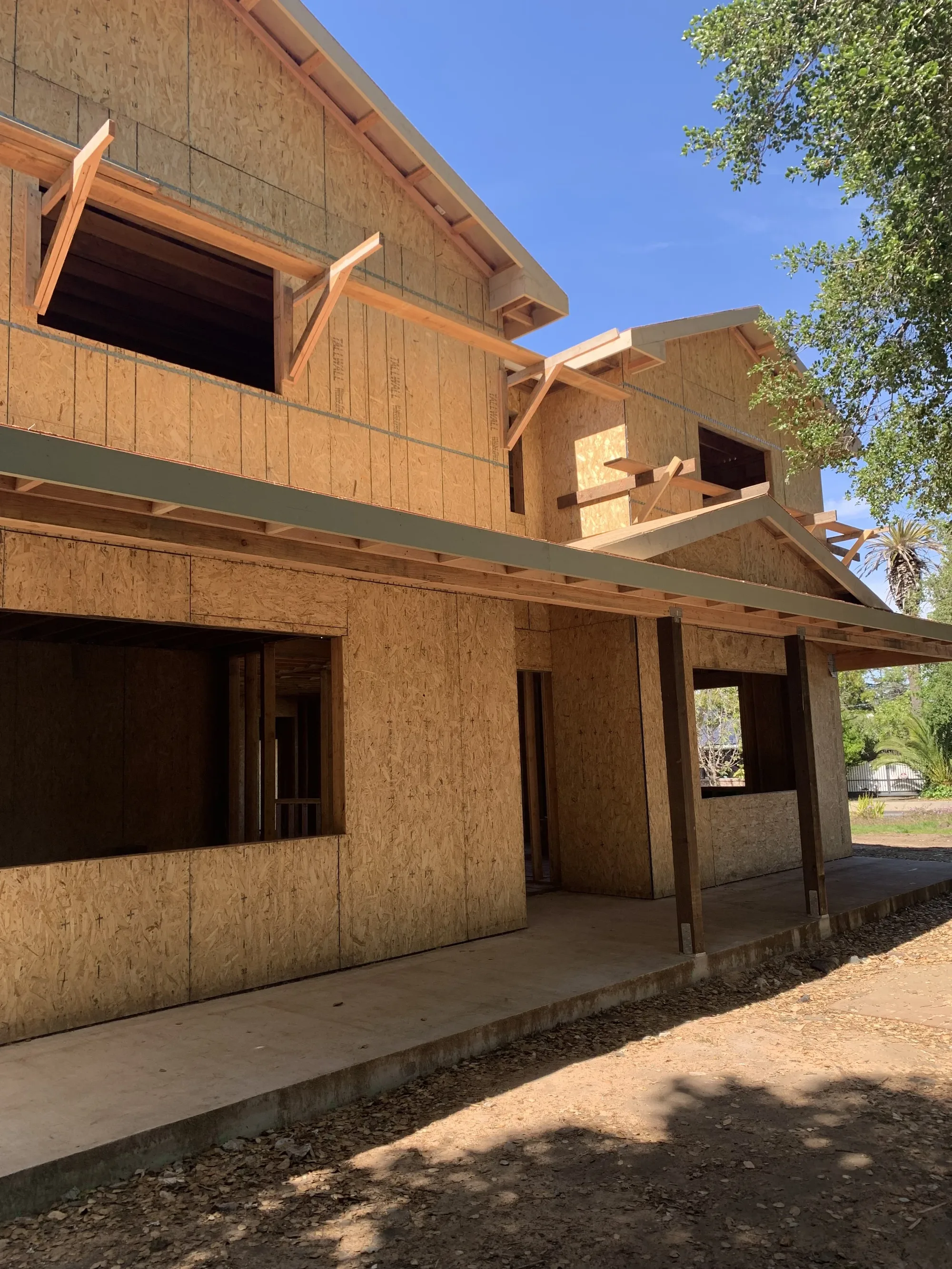 New single family home under construction with plywood exterior panels in San Francisco